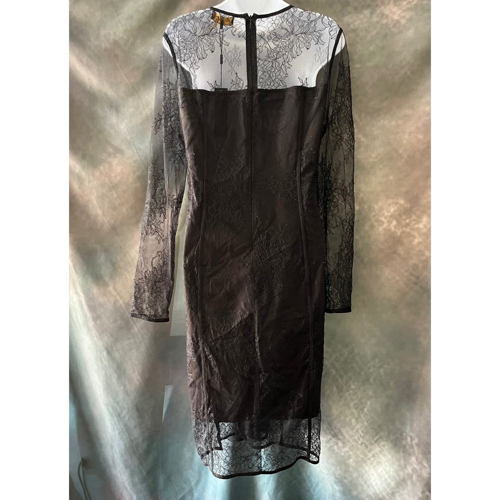 Donna Karan New York Black Lace Overlay Long Sleeve Midi Dress Size Large - Picture 2 of 9